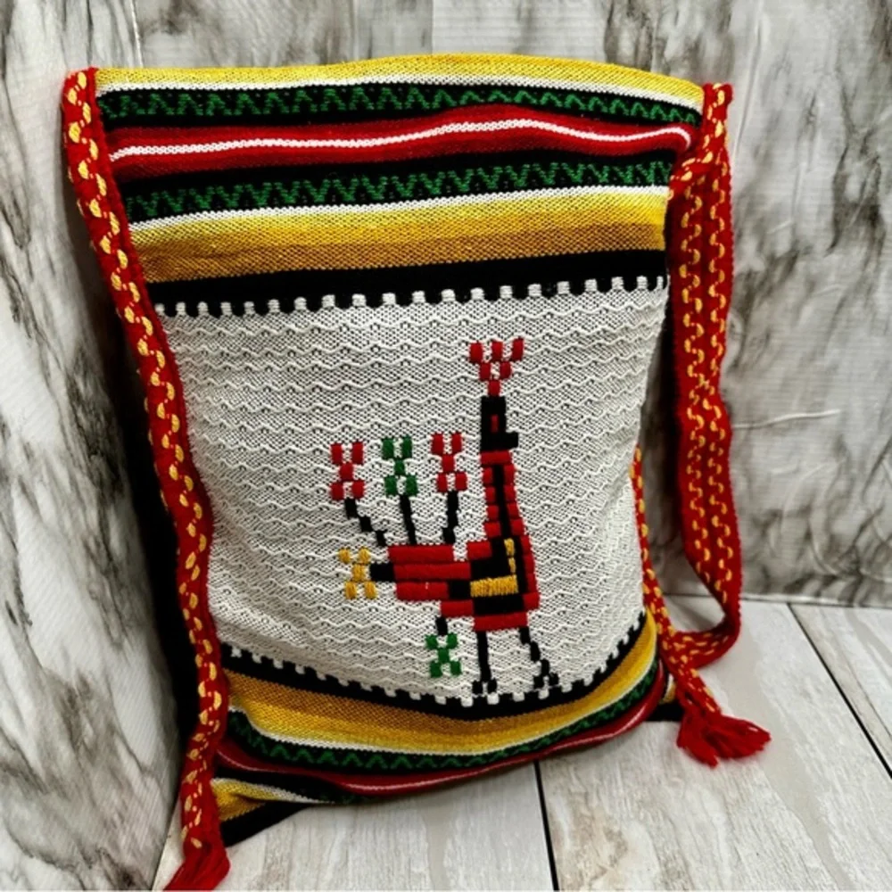 Vintage Multicolor Woven Hobo Tote Bag Boho Festival Fairycore Western Tassels